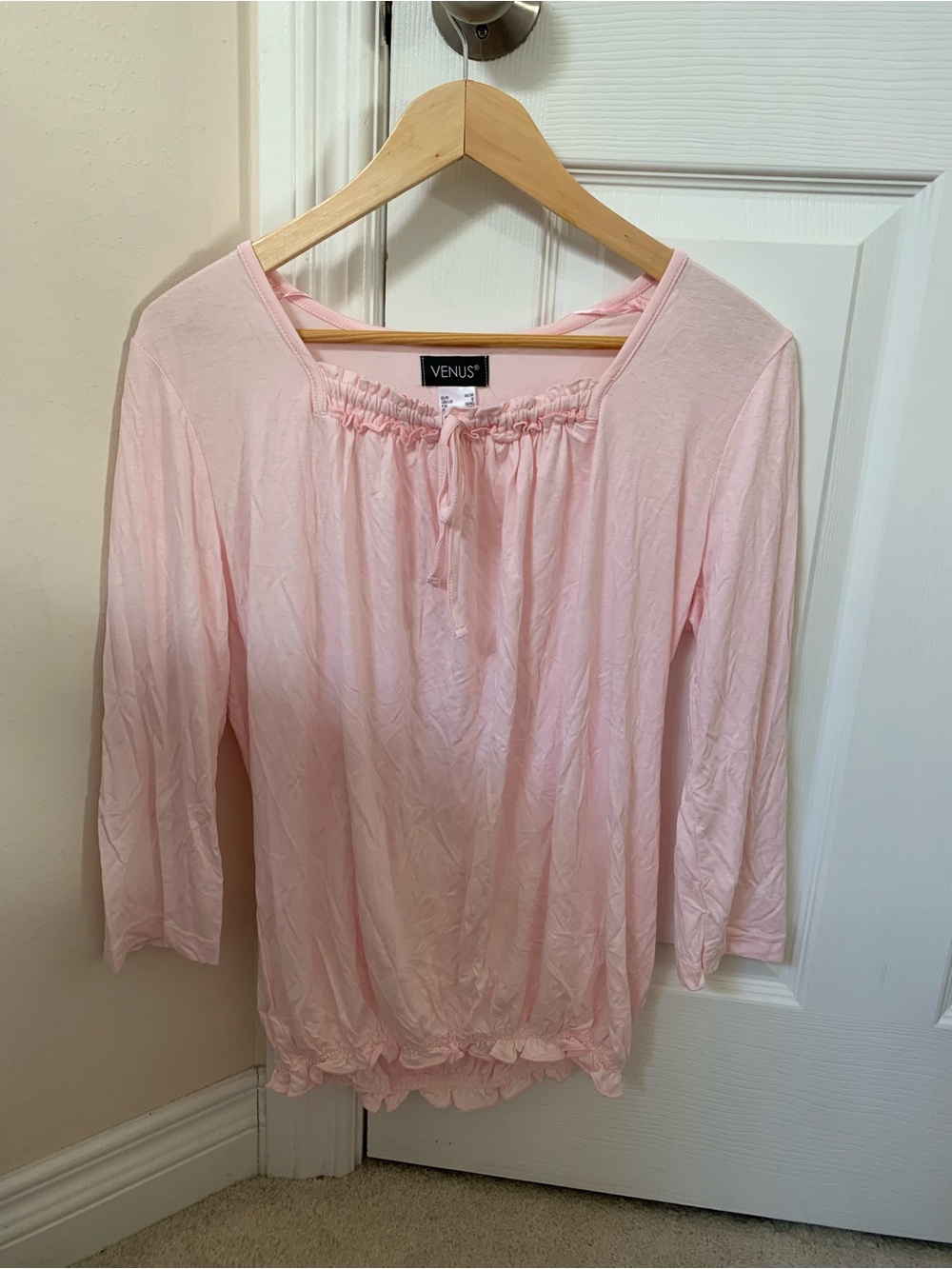 VENUS Pale Pink Peasant Top with Drawstring